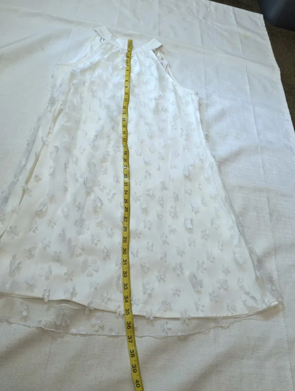 Vimpunec White 3D Floral Halter Swing Dress Size Medium Bridal Bachelorette Boho